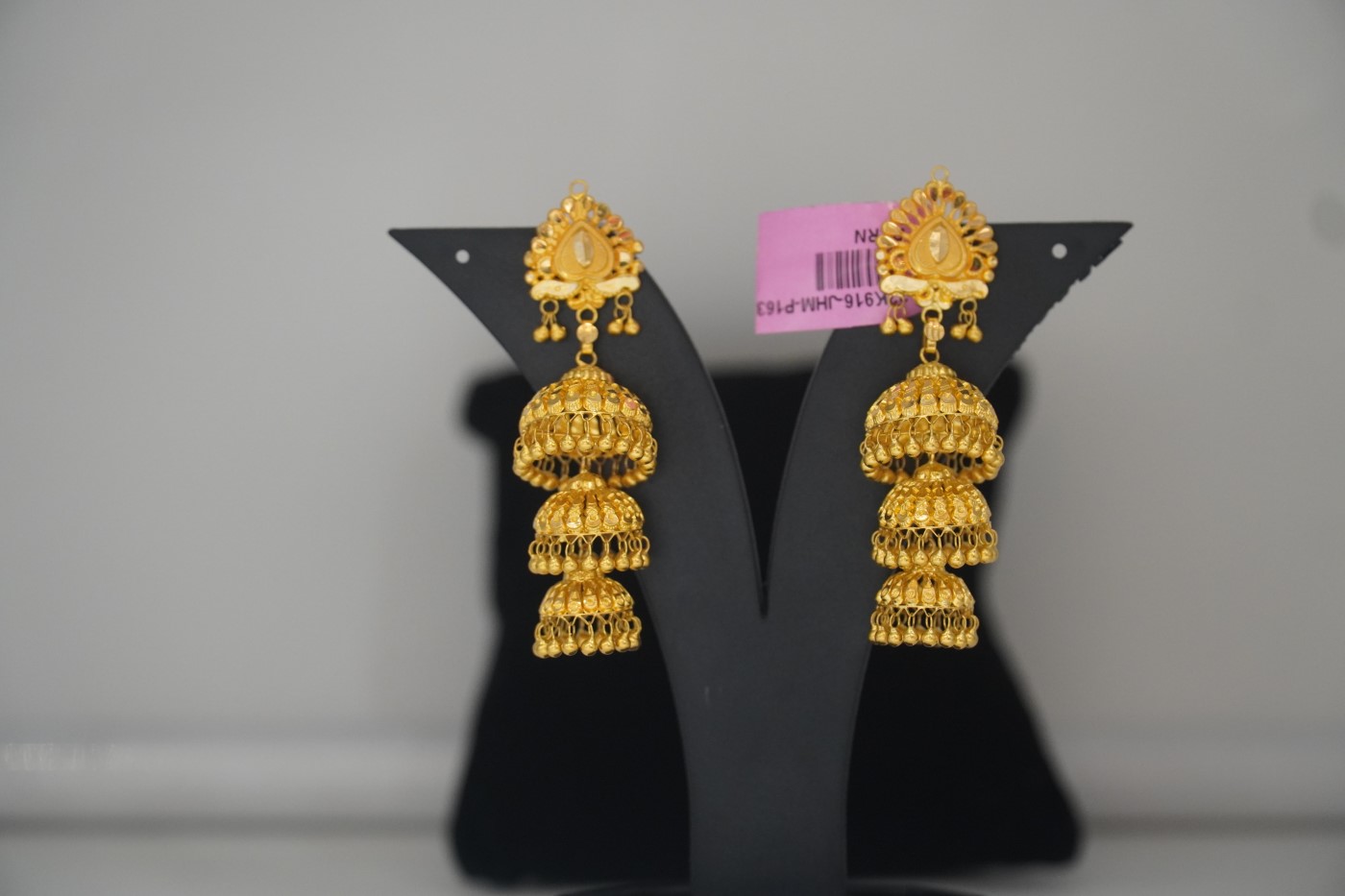 Gold Jhumka Earrings - P163 view 2