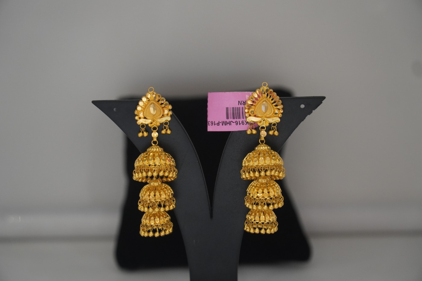 Gold Jhumka Earrings - P163 view 3
