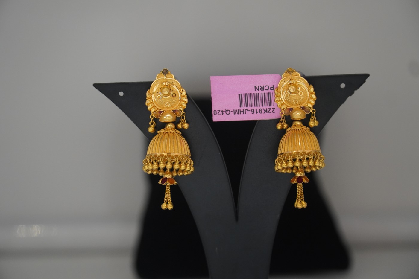 Gold Jhumka Earrings - Q420 view 2