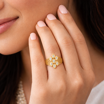 Vaanya Ornate Petal 22K Gold Ring
